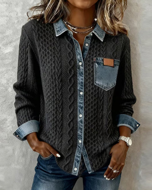 Elora | Denim Patchwork Button-Front Cardigan