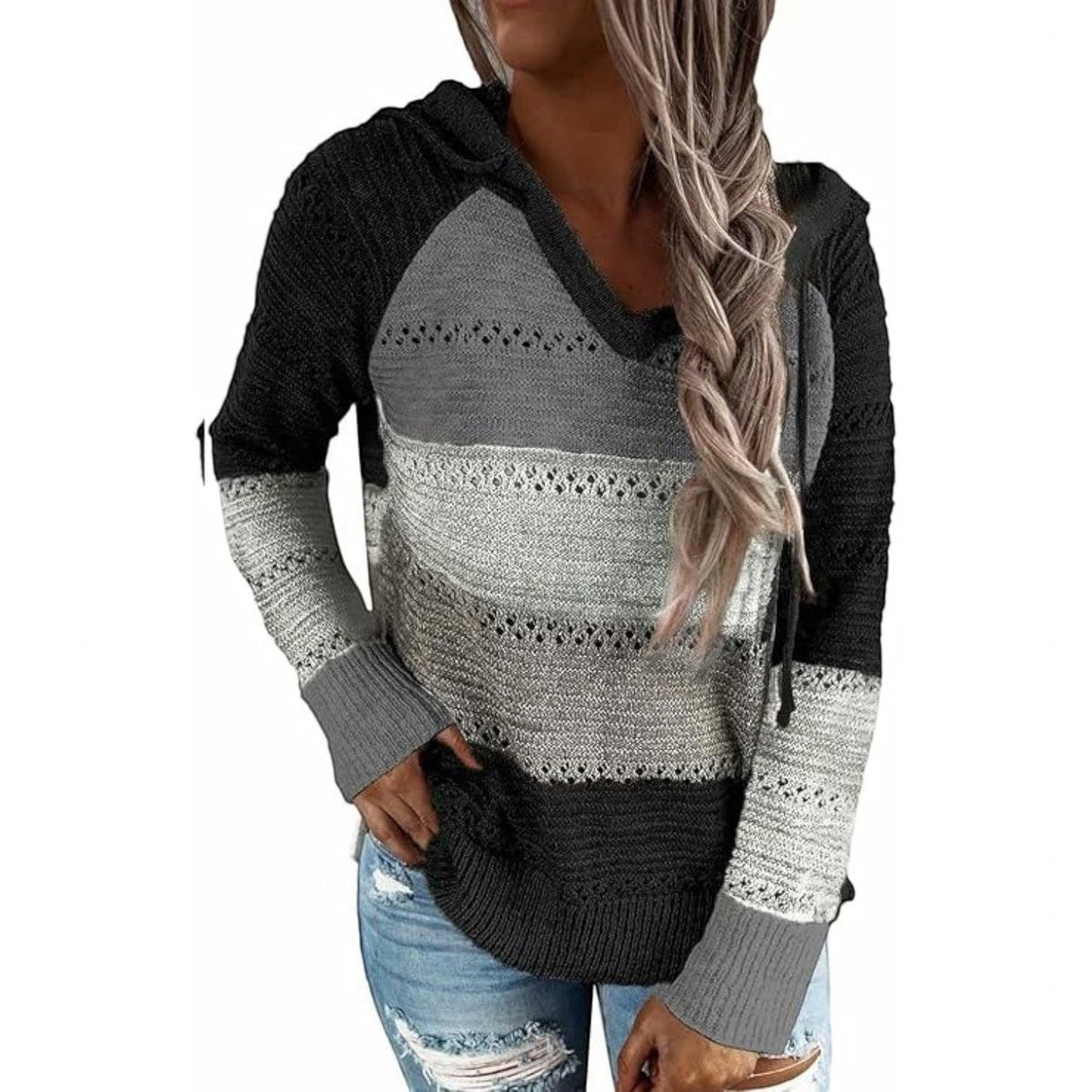 Helen | Crochet Knit Hooded Sweater