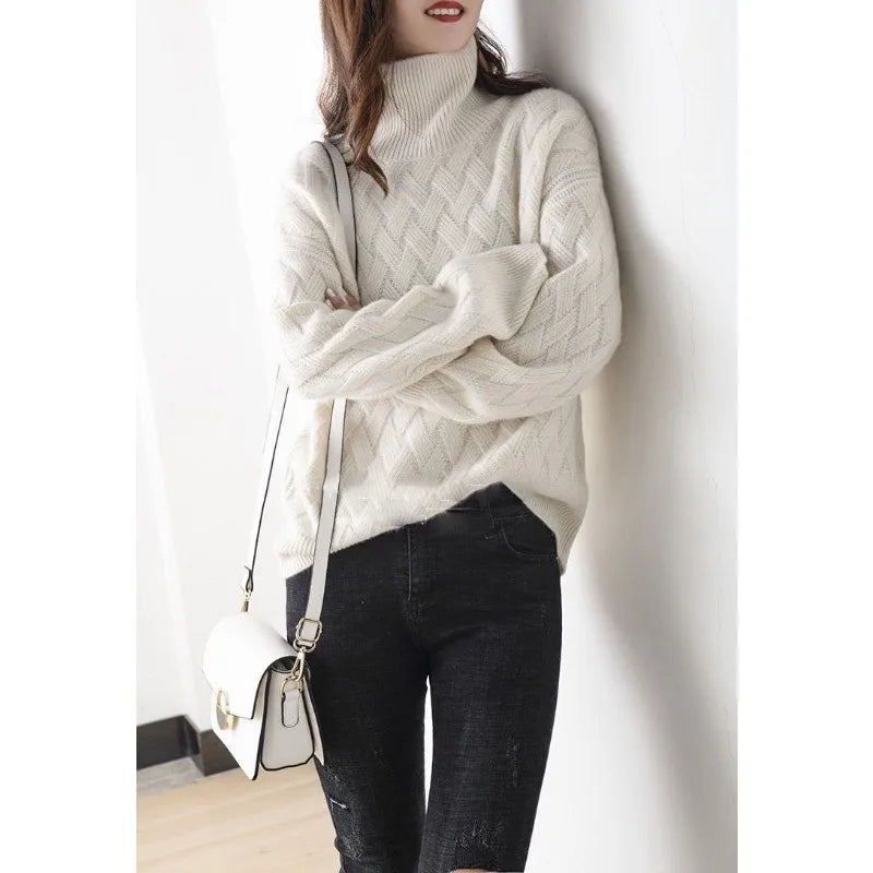 Karina | Woven Pattern Turtleneck Autumn Sweater
