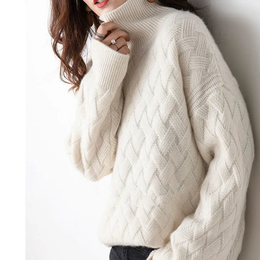 Karina | Woven Pattern Turtleneck Autumn Sweater