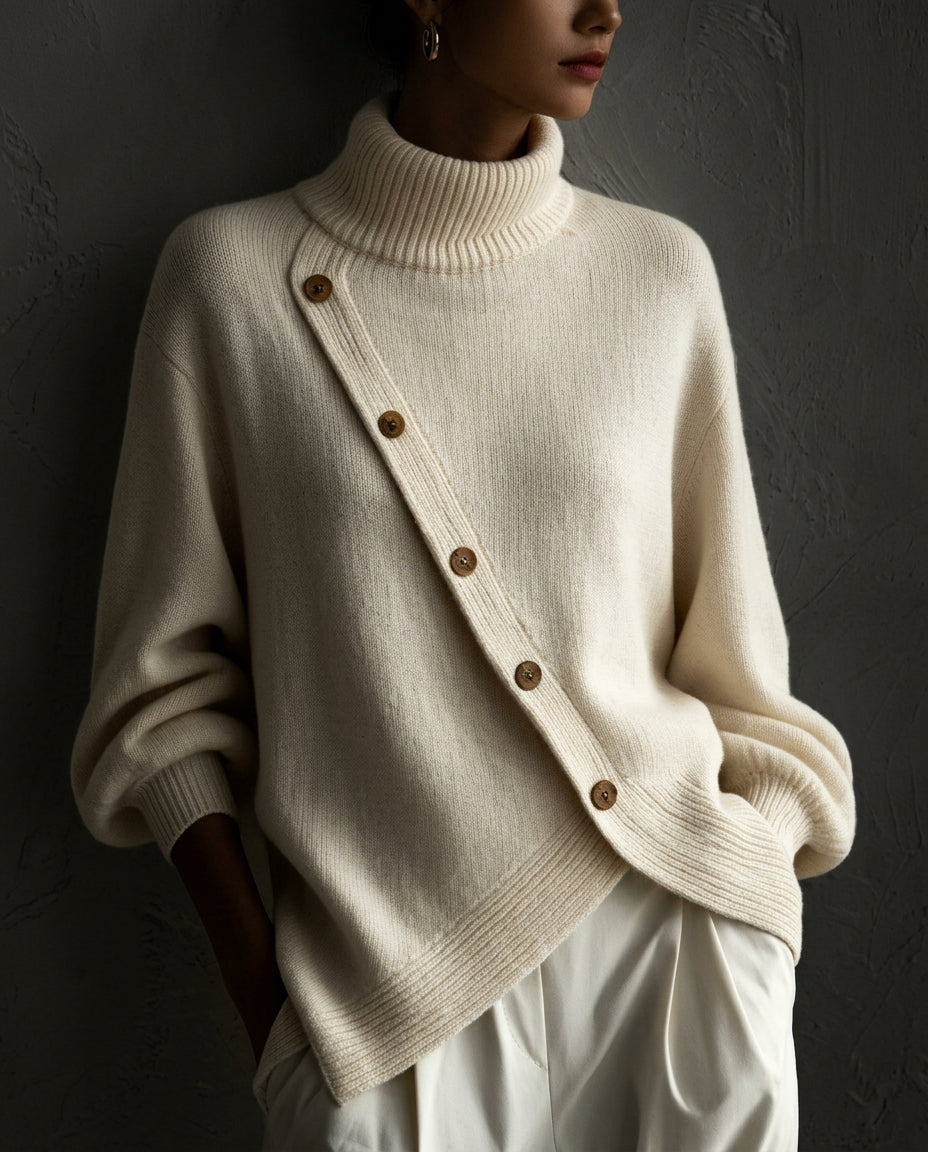Kristina | Wrap Turtleneck Sweater with Asymmetrical Hem