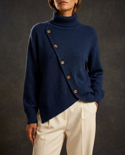 Kristina | Wrap Turtleneck Sweater with Asymmetrical Hem