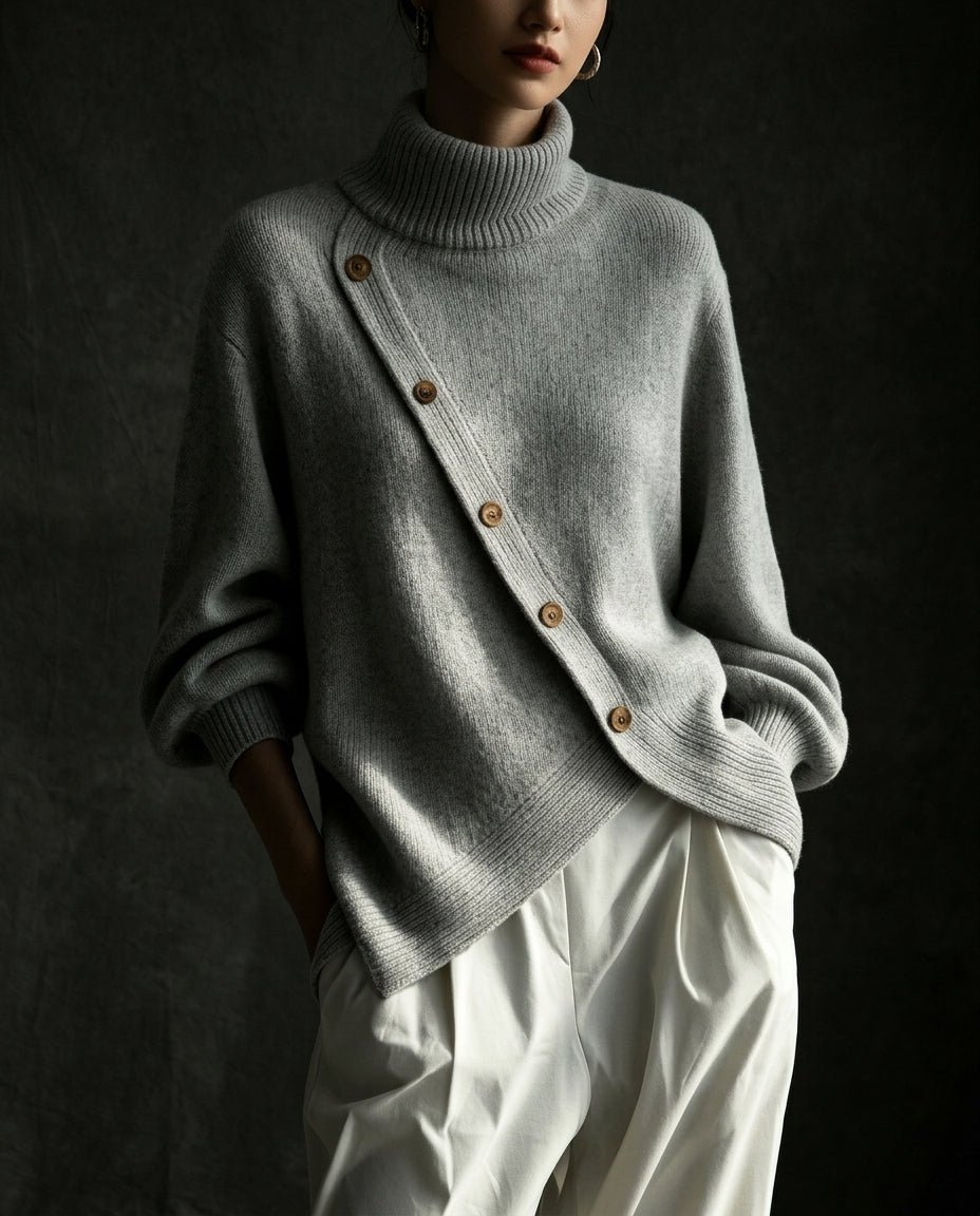 Kristina | Wrap Turtleneck Sweater with Asymmetrical Hem