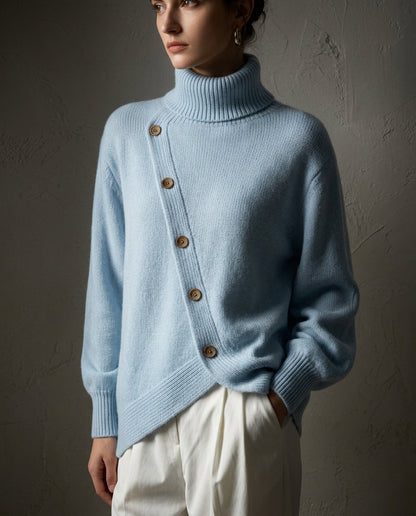 Kristina | Wrap Turtleneck Sweater with Asymmetrical Hem