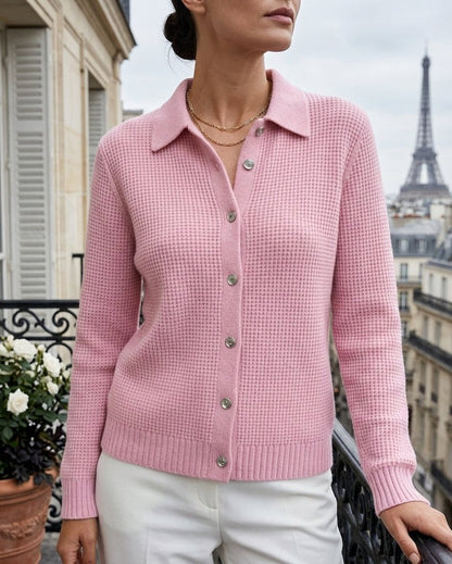 Lisette | Collared Ribbed Knit Button Cardigan