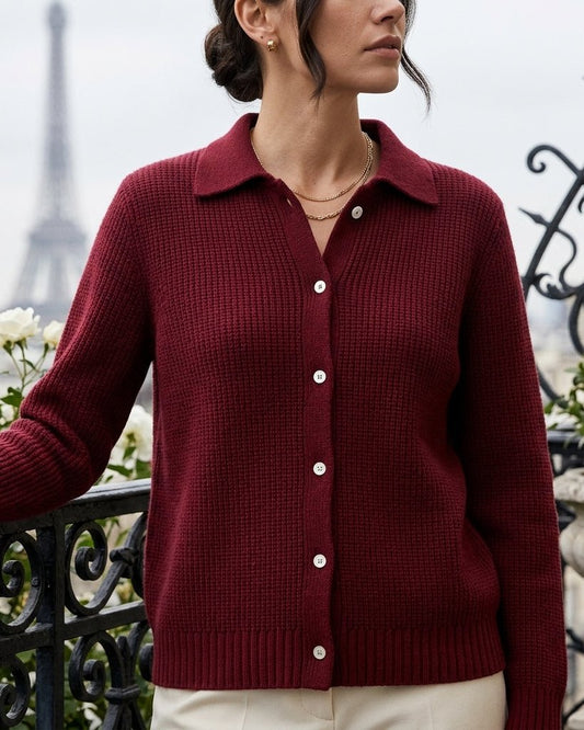 Lisette | Collared Ribbed Knit Button Cardigan