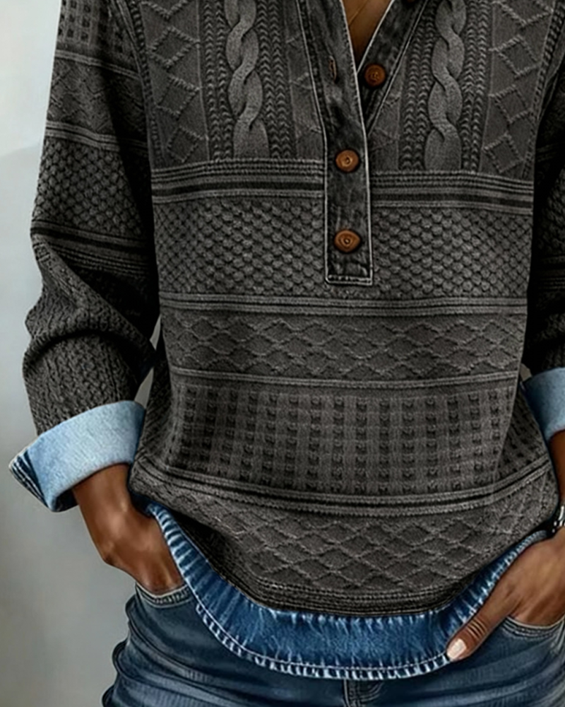 Lucinda | Collared Cable Knit Sweater with Button Front