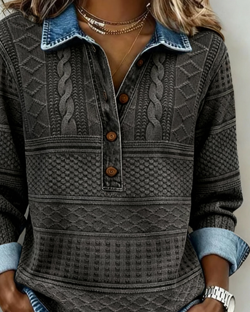 Lucinda | Collared Cable Knit Sweater with Button Front