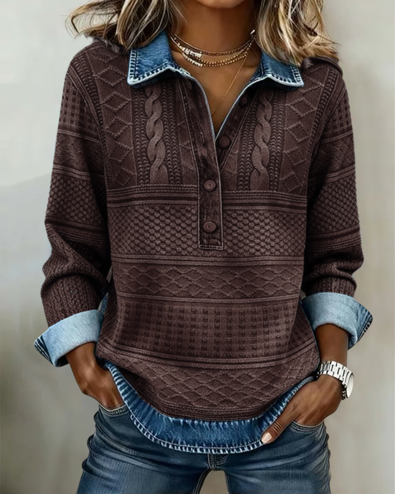 Lucinda | Collared Cable Knit Sweater with Button Front