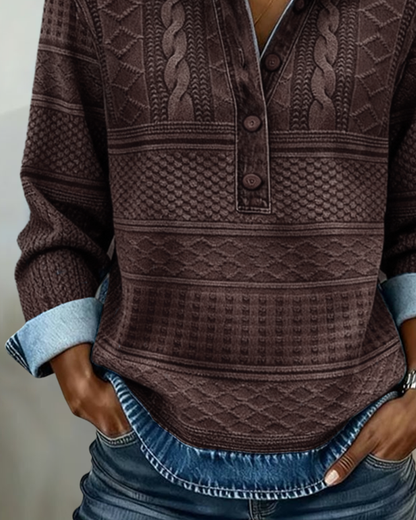 Lucinda | Collared Cable Knit Sweater with Button Front