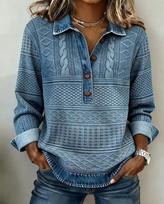 Lucinda | Collared Cable Knit Sweater with Button Front