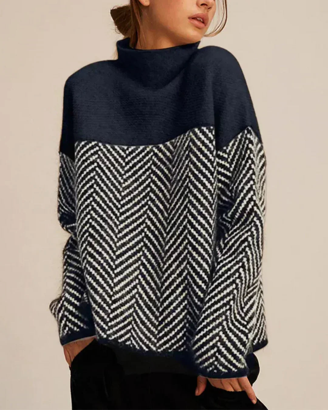 Myra | Turtleneck Sweater with Herringbone Pattern