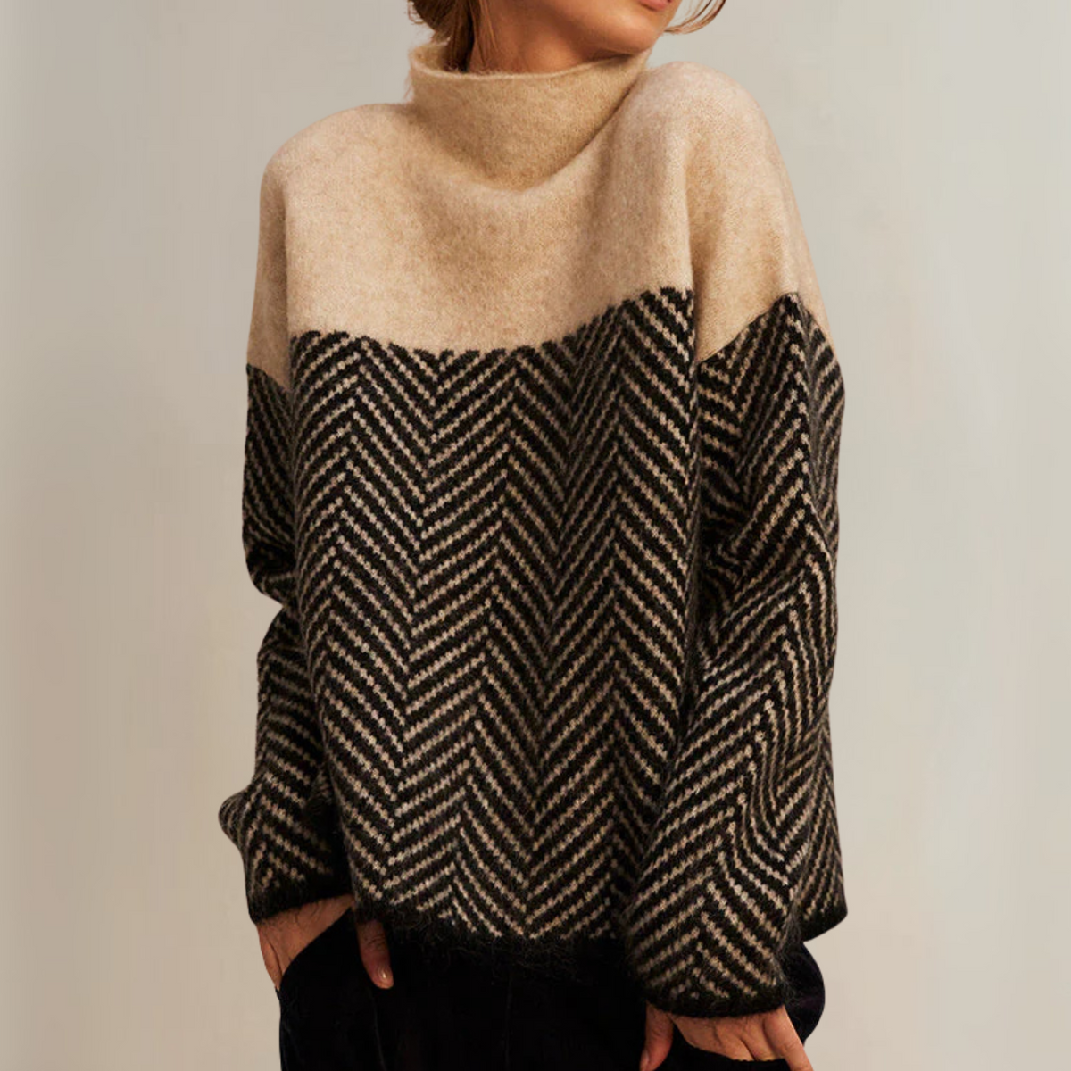 Myra | Turtleneck Sweater with Herringbone Pattern