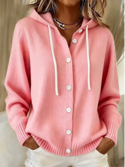 Sylvie | Ribbed Hooded Cardigan with Button Front