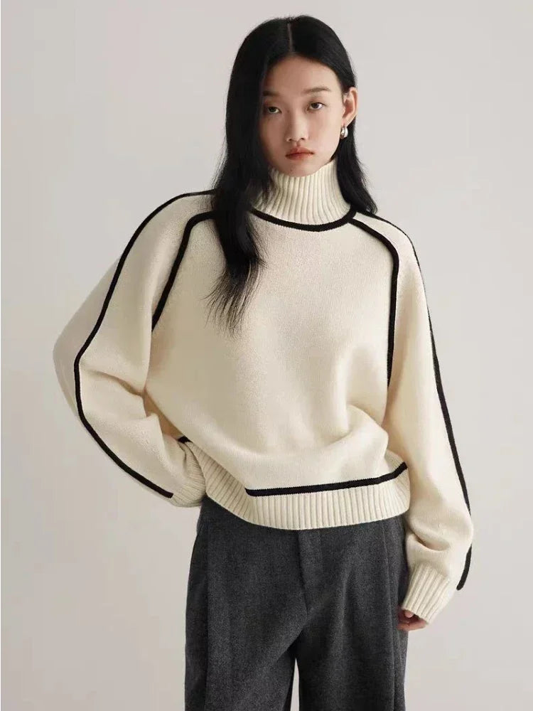 Teagan | Ribbed Turtleneck Sweater with Contrast Seams