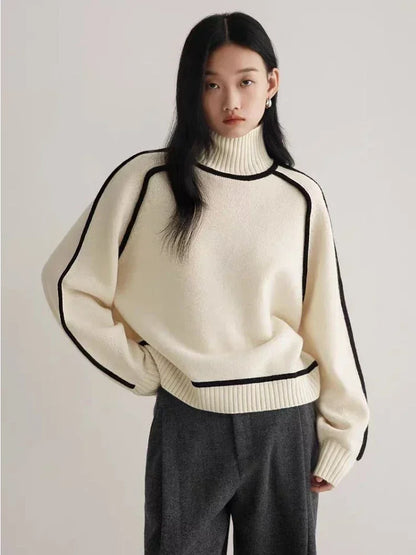 Teagan | Ribbed Turtleneck Sweater with Contrast Seams