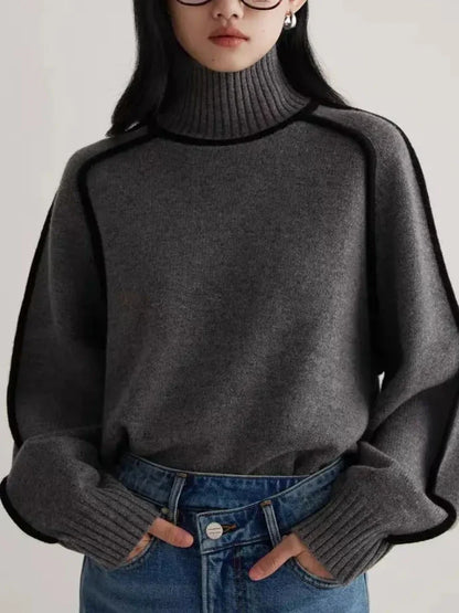 Teagan | Ribbed Turtleneck Sweater with Contrast Seams