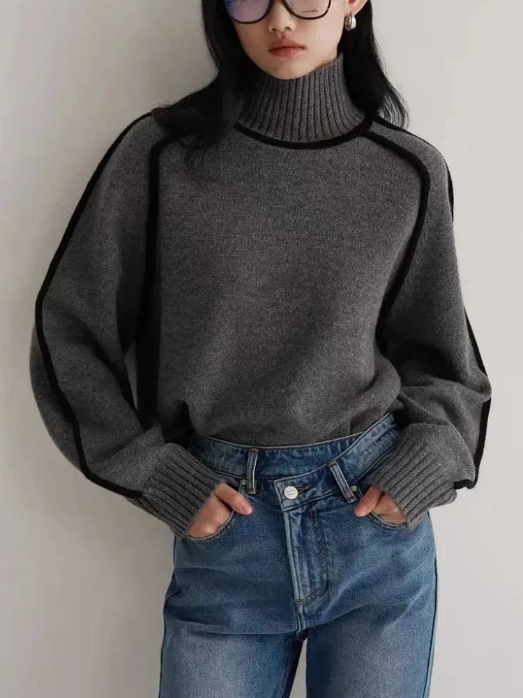 Teagan | Ribbed Turtleneck Sweater with Contrast Seams