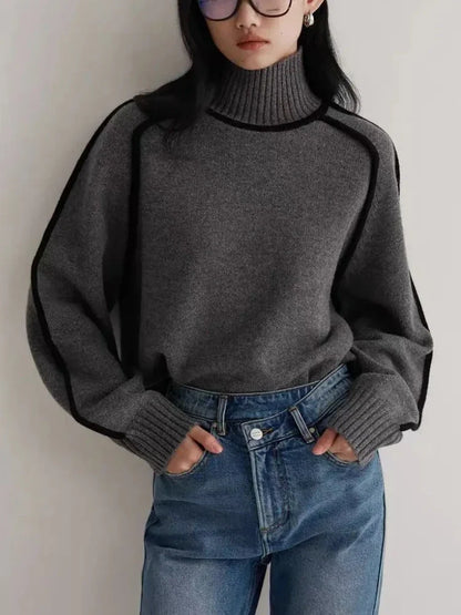 Teagan | Ribbed Turtleneck Sweater with Contrast Seams