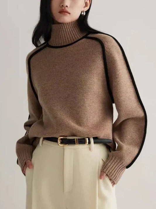 Teagan | Ribbed Turtleneck Sweater with Contrast Seams