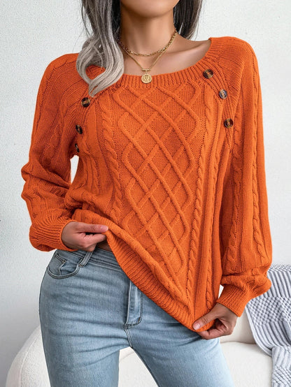 Theodora | Elegant Cable-Knit Sweater with Buttons