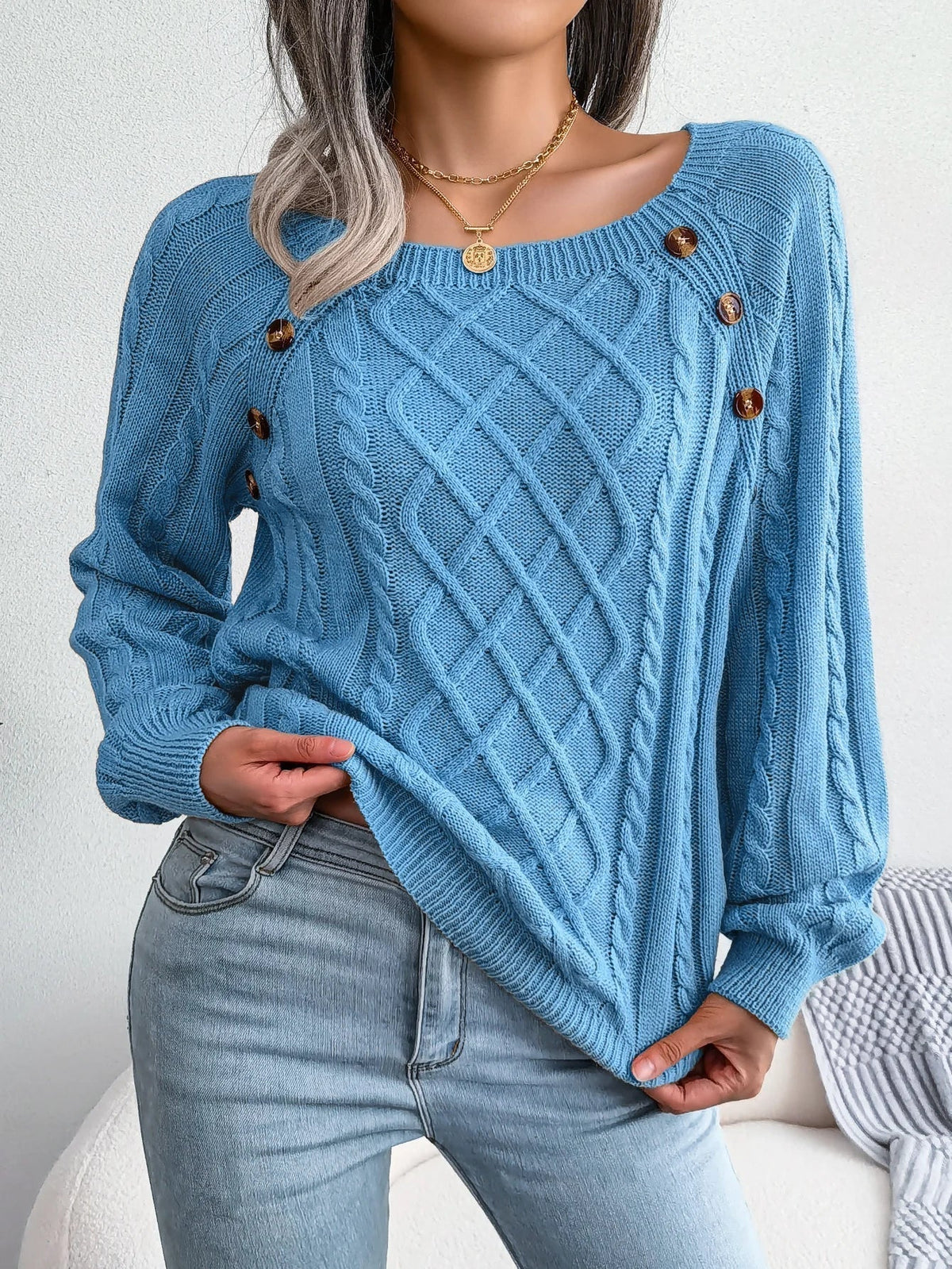 Theodora | Elegant Cable-Knit Sweater with Buttons
