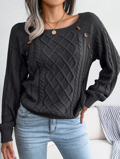 Theodora | Elegant Cable-Knit Sweater with Buttons