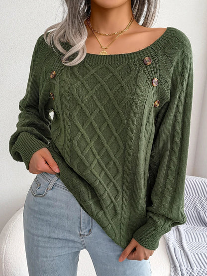 Theodora | Elegant Cable-Knit Sweater with Buttons