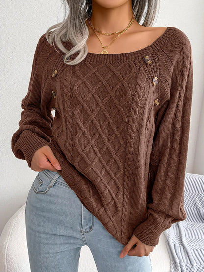 Theodora | Elegant Cable-Knit Sweater with Buttons