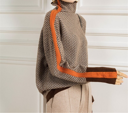 Veronica | Elegant Herringbone Turtleneck Sweater