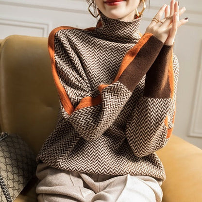 Veronica | Elegant Herringbone Turtleneck Sweater