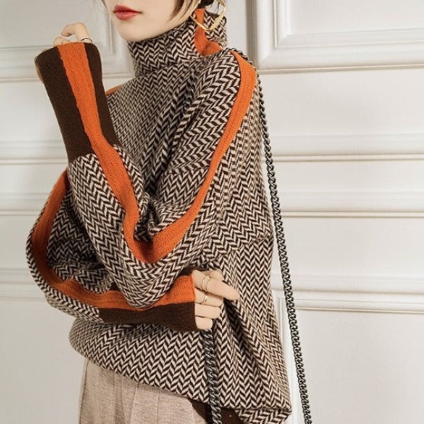 Veronica | Elegant Herringbone Turtleneck Sweater