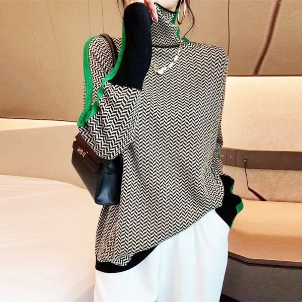 Veronica | Elegant Herringbone Turtleneck Sweater