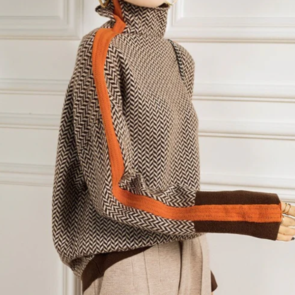 Veronica | Elegant Herringbone Turtleneck Sweater