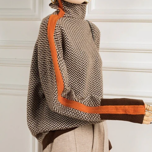 Veronica | Elegant Herringbone Turtleneck Sweater