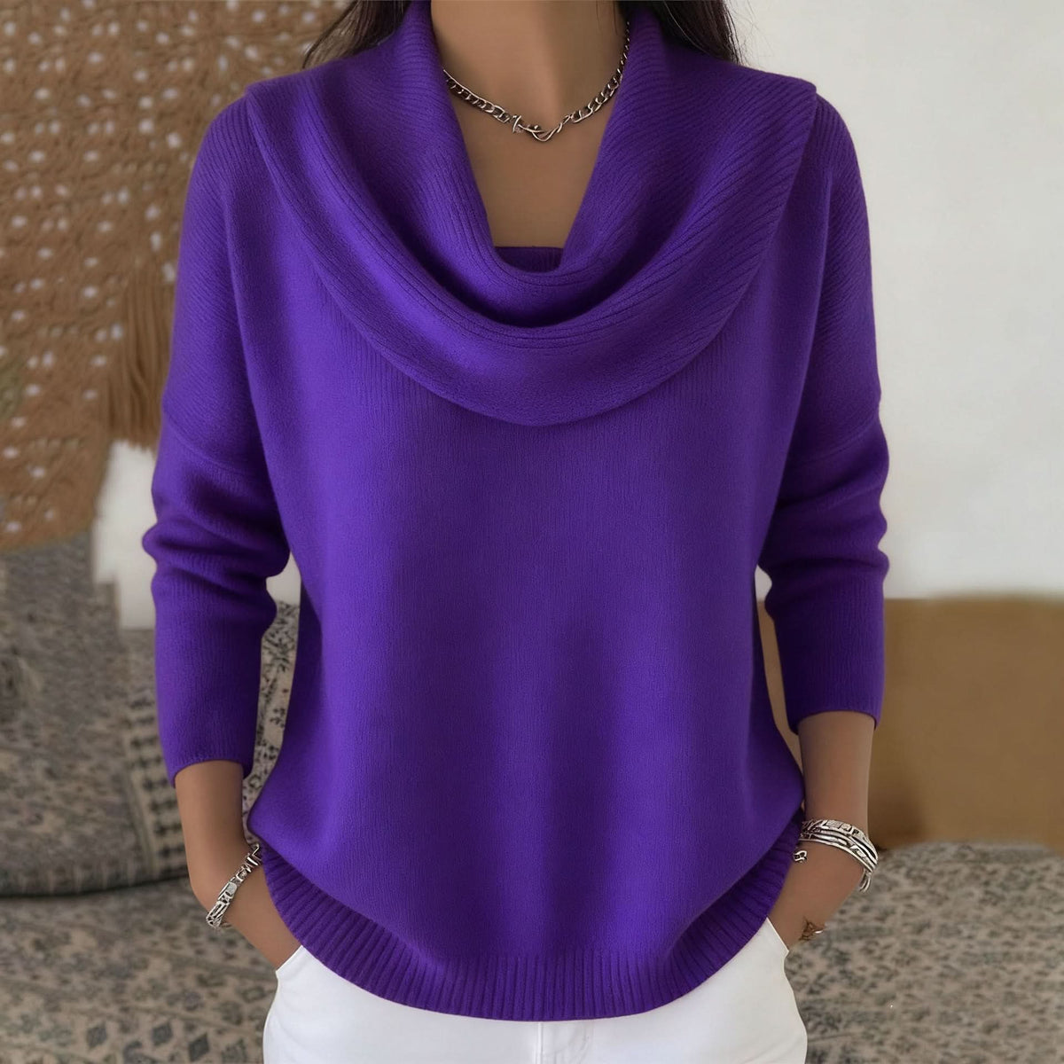 Wendy | Soft Cotton Cowl Neck Knit Sweater