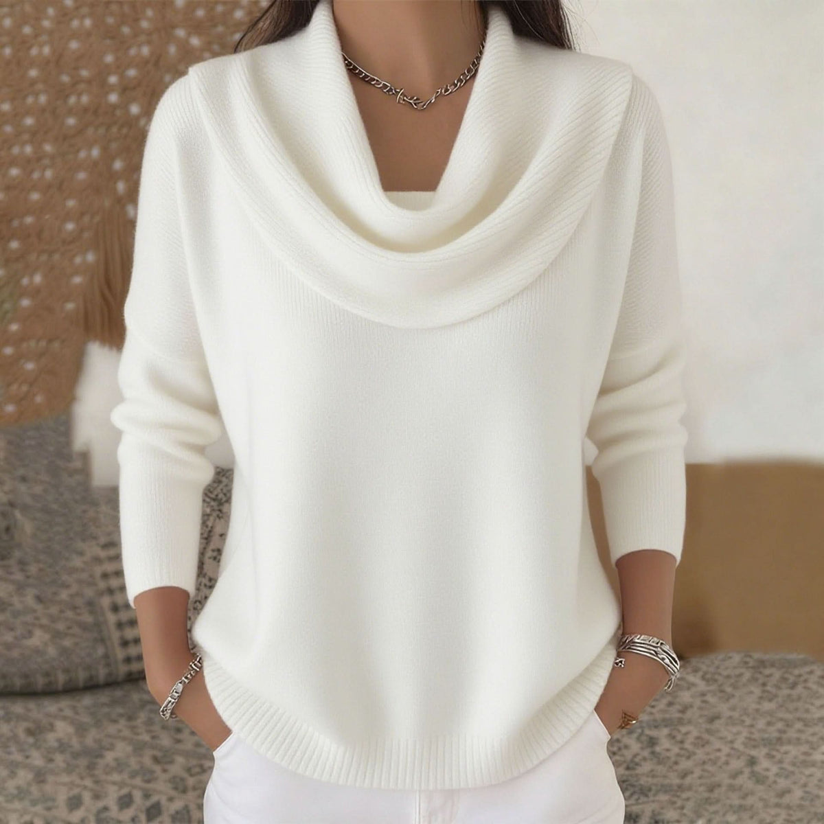 Wendy | Soft Cotton Cowl Neck Knit Sweater