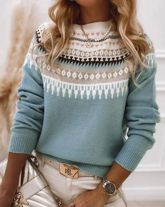 Amelia | Warm Patterned Crew Neck Knit Sweater