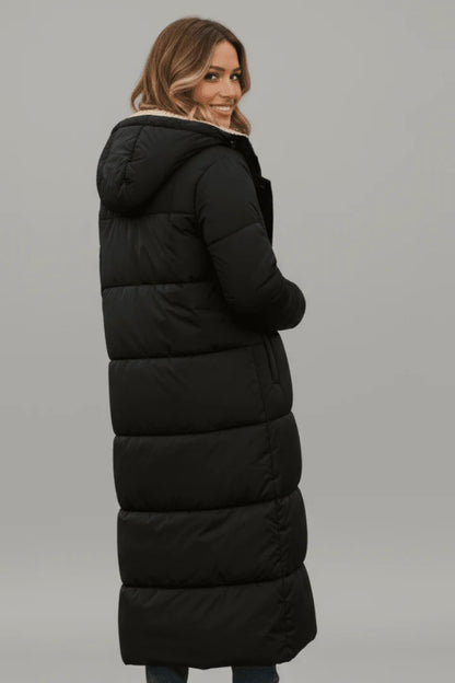 Brooklyn | Hooded Longline Puffer Coat with Faux Shearling Trim