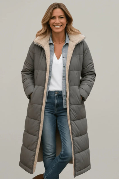 Brooklyn | Hooded Longline Puffer Coat with Faux Shearling Trim