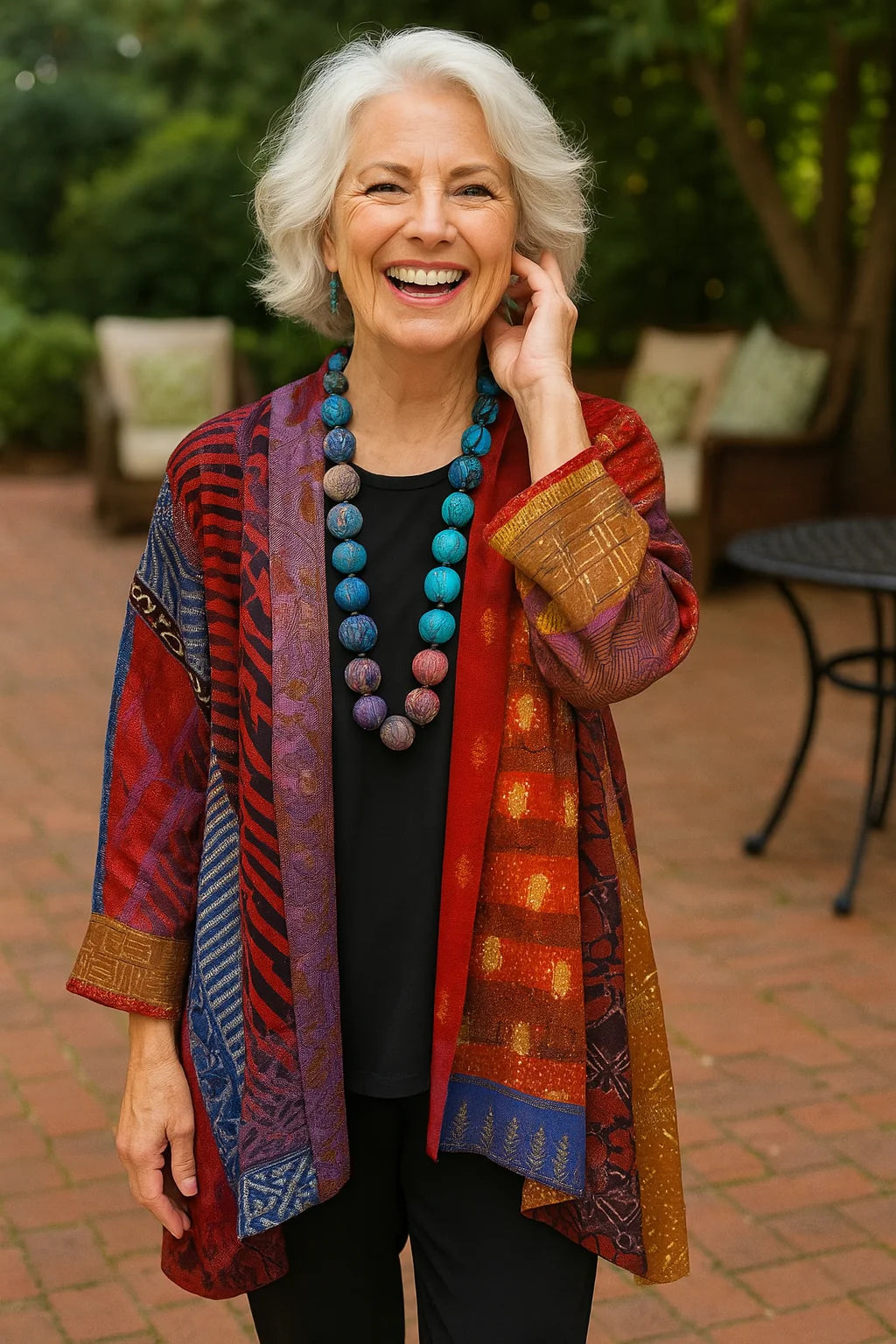 Claire | Patchwork Print Open Front Cardigan Jacket with Side Pockets