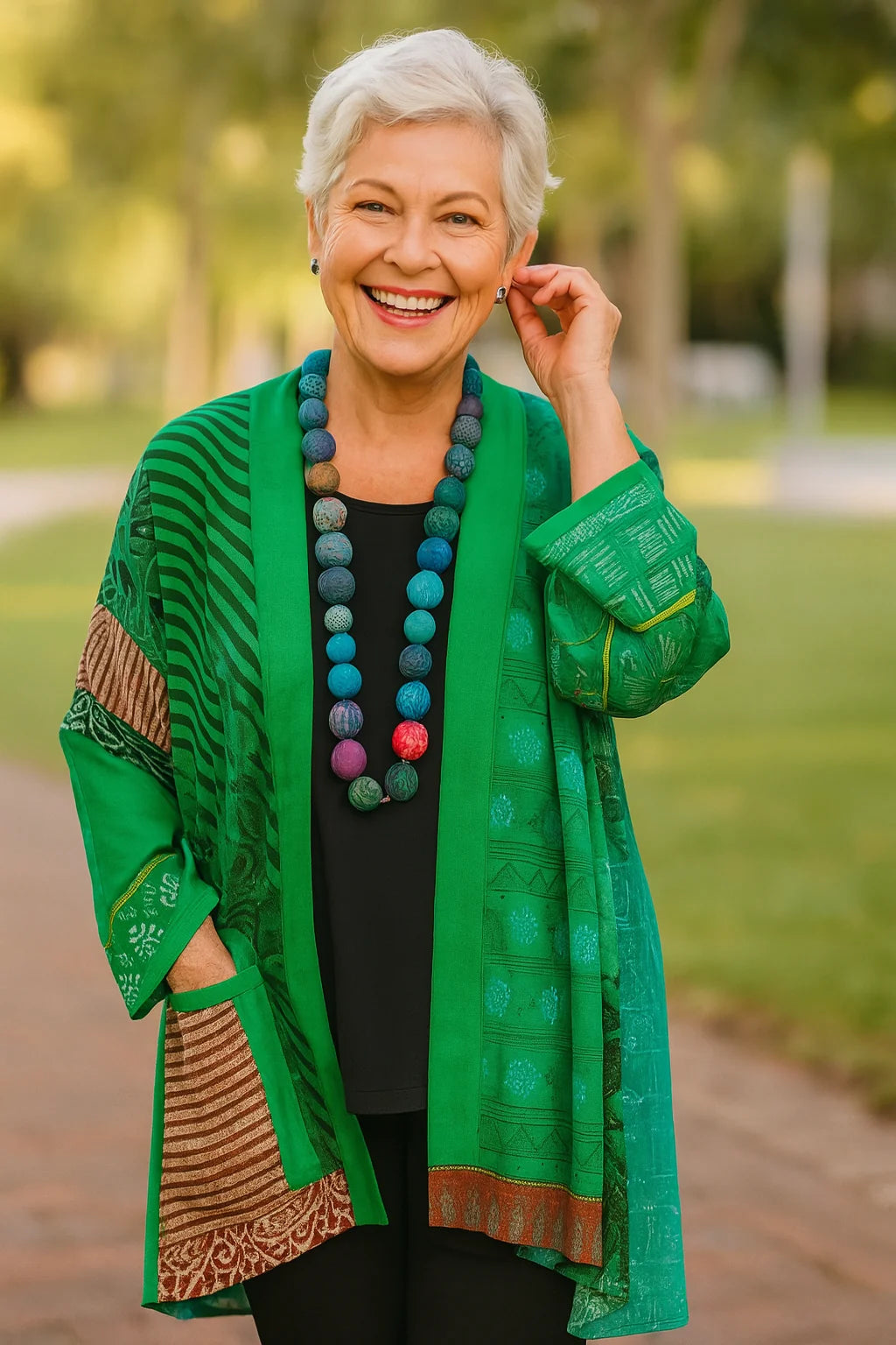 Claire | Patchwork Print Open Front Cardigan Jacket with Side Pockets