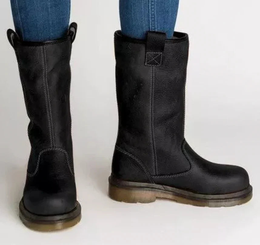 Elizabeth | Pull-On Faux Leather Lined Boots with Round Toe