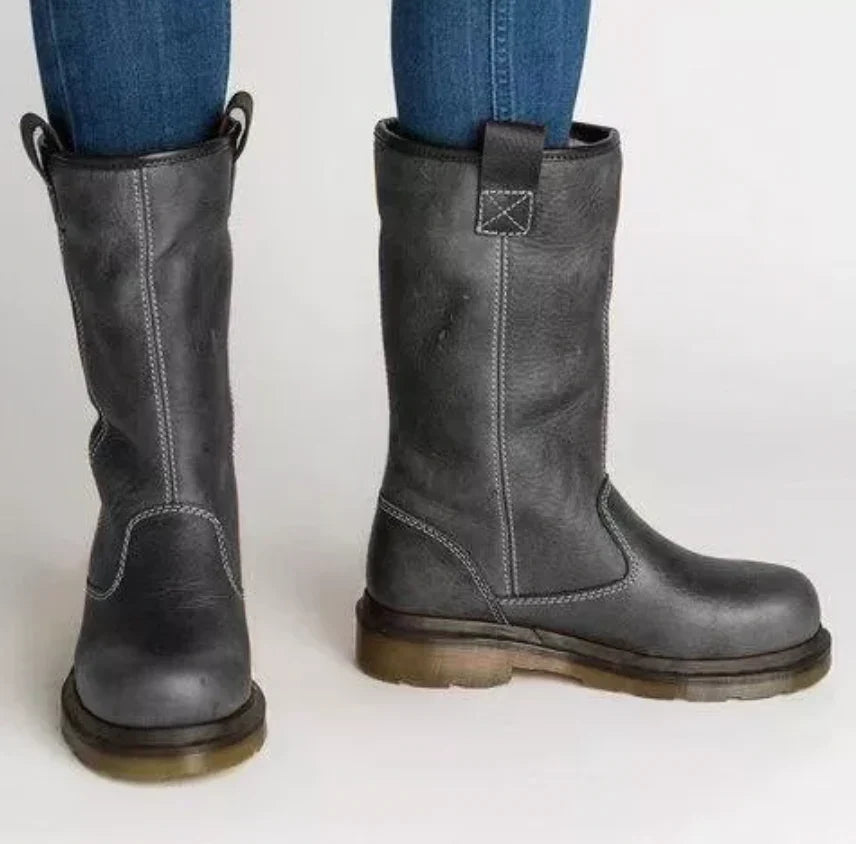 Elizabeth | Pull-On Faux Leather Lined Boots with Round Toe