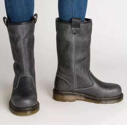 Elizabeth | Pull-On Faux Leather Lined Boots with Round Toe
