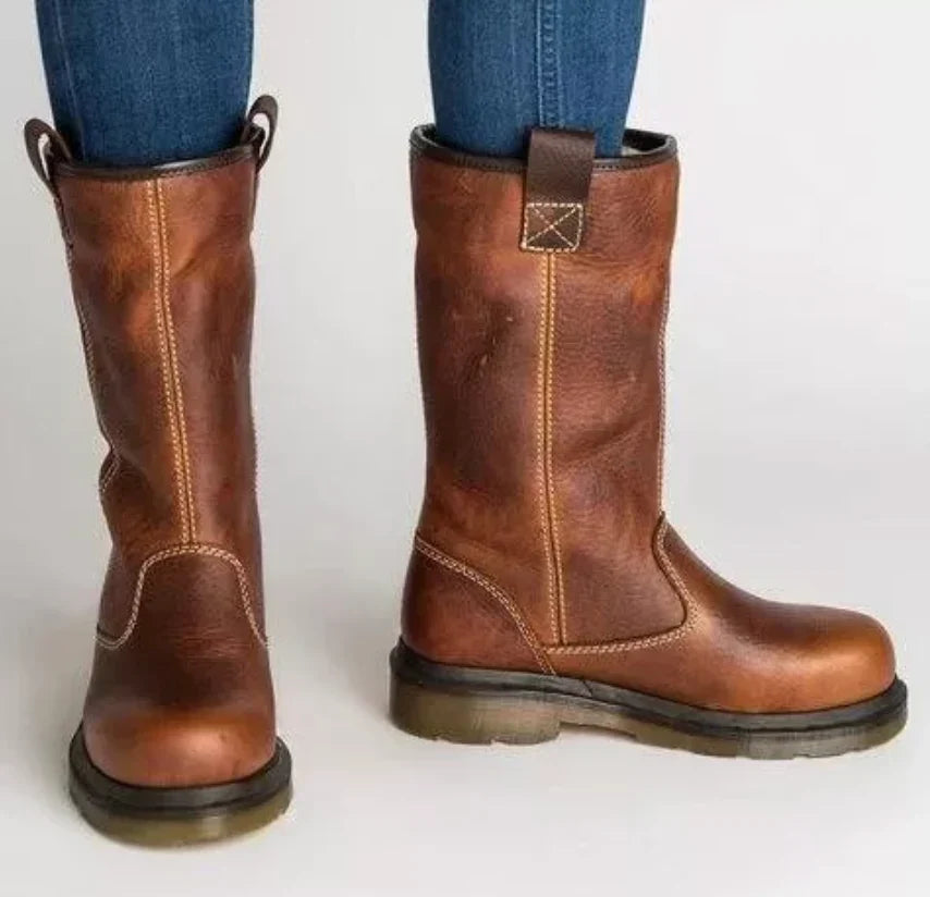 Elizabeth | Pull-On Faux Leather Lined Boots with Round Toe