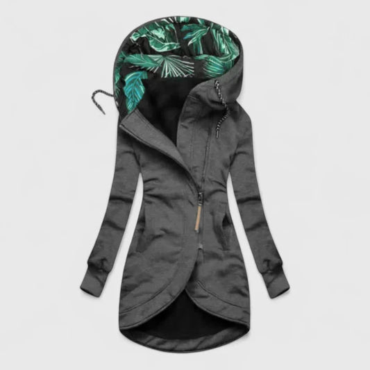 Ella | Hooded Fleece Jacket with Leaf Print Lining