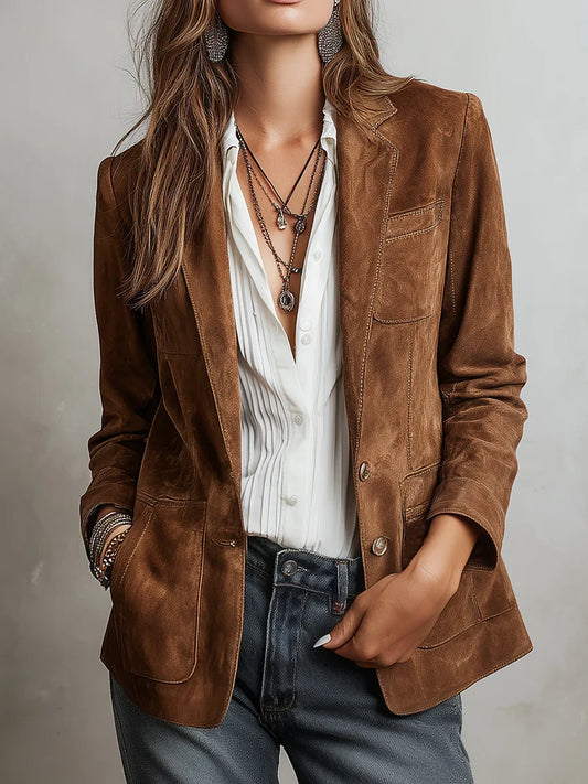 Evelyn | Faux Suede Blazer with Tailored Lapel Collar for Fall