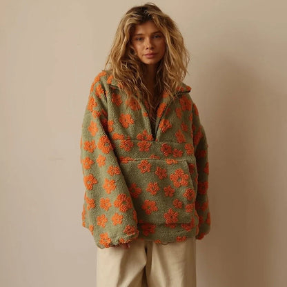 Evelyn | Floral Teddy Fleece Half-Zip Jacket