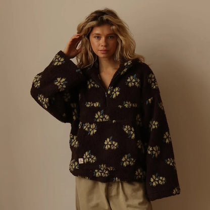 Evelyn | Floral Teddy Fleece Half-Zip Jacket